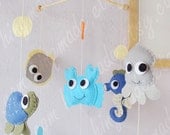 Under the Sea Mobile - Baby Crib Mobile - Nursery Mobile - Handmade Hanging Mobile - Polka Dot Go Fish Ocean theme(Custom color available)