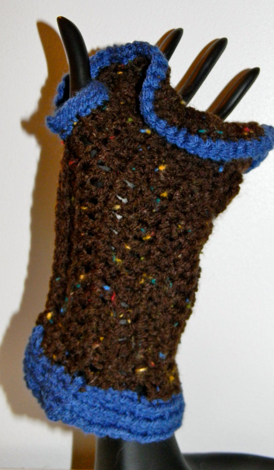 Whimsical Wrist Warmer- Fingerless Gloves- Crochet Wrist Warmer- Brown Frill