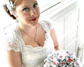 Winter Wedding Dress, White Lace Wedding Gown, Beaded Lace Gown with Scalloped Keyhole, White Lace Dress, Wedding Lace Dress, Embroidered