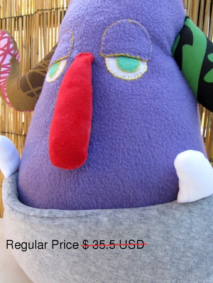 Fun purple monster pillow doll red nose big mouth horns plush toy Christmas gift