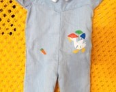 Adorable pin striped jumper with collar and embroidered duck detail, size 3-6 months