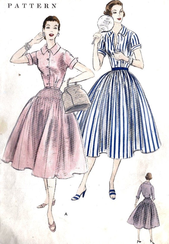 1950s Misses Summer Shirtwaist Dress Vintage Sewing Pattern, Rockabilly, Summer Fashion, Vogue 8606 bust 34"