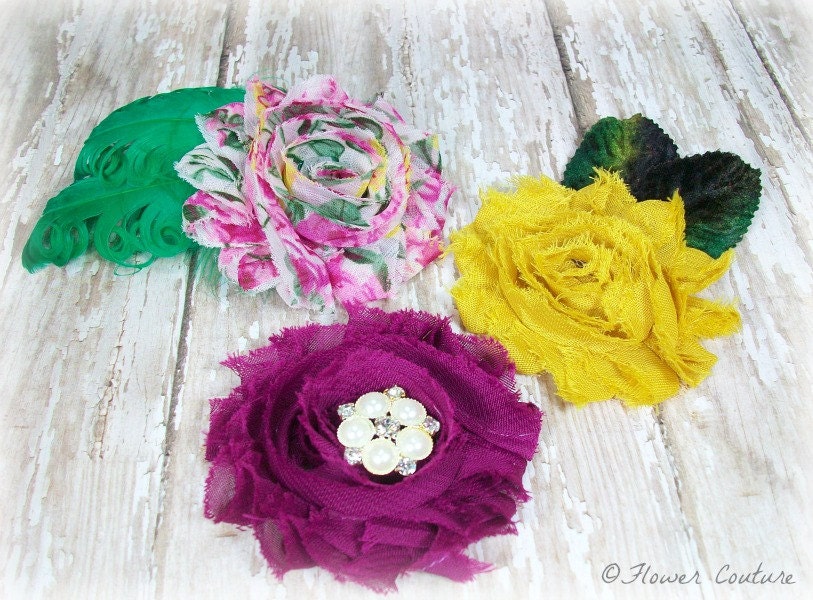 Womens Flower Clips, Mustard Yellow, Plum Purple, and Garden Floral Teen & Adult Hair Accessories