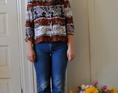 90s Striped Button-Up Floral and Leopard Print Blouse