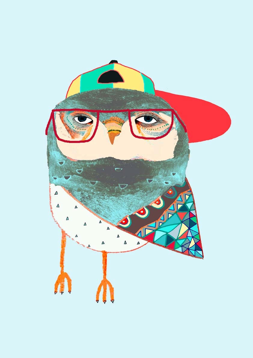 Hat Owl. Awesome children's illustration, kids art print, poster.