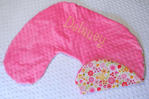 Boppy Pillow Cover- Nursing Pillow Cover- Ladybug Garden Print and Bubblegum Pink Minky Boppy Cover