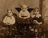 Halloween Decor, Mixed Media Collage Print, We're a Creepy Family, Altered Victorian Portrait Print, frighten