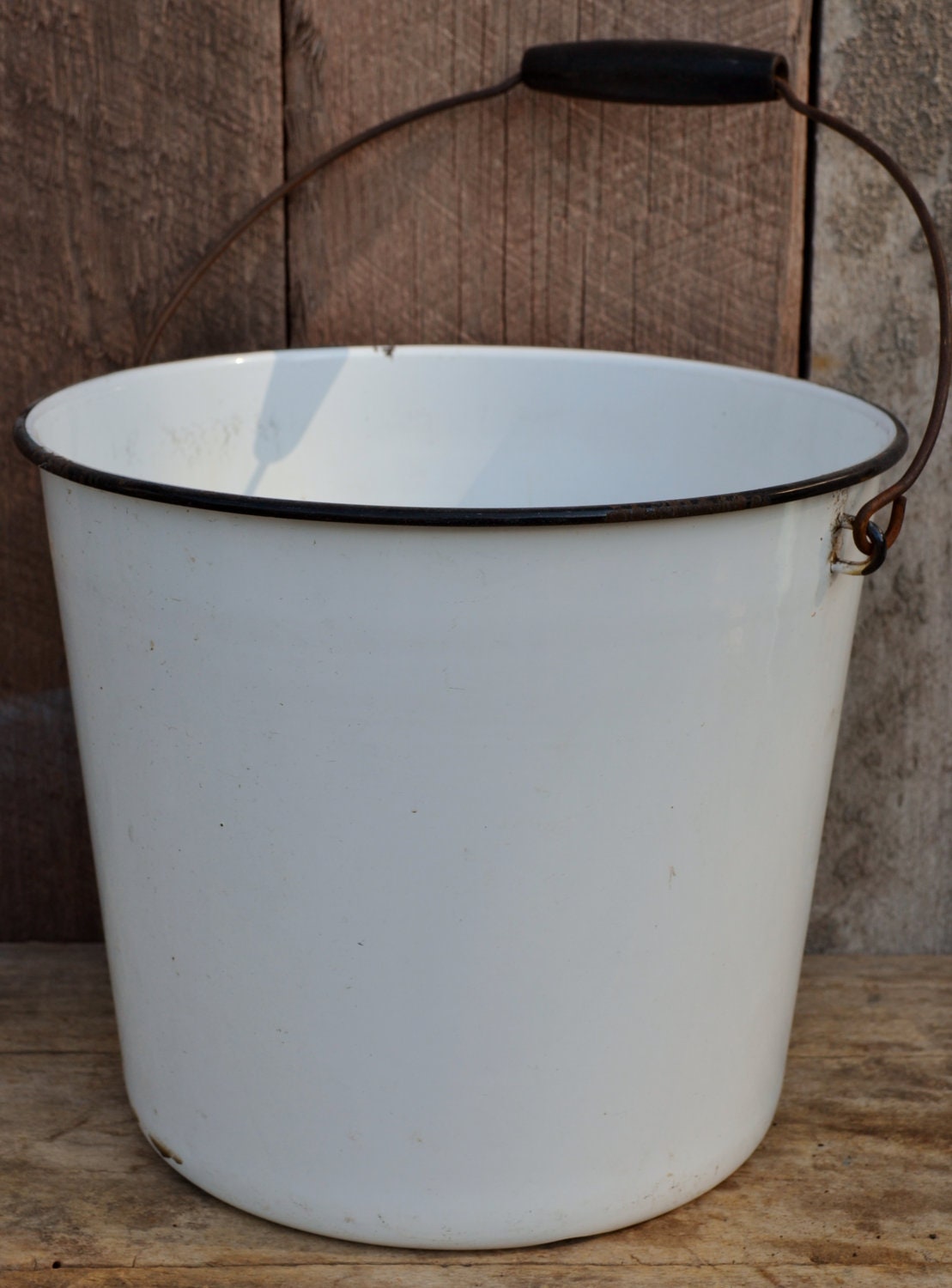 Enamelware Bucket Pail Water Milk Black White Barn Farmhouse Kitchen