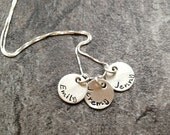 Personalized Mother's Necklace: Hand Stamped Personalized Sterling Silver 3 Disc Necklace TRIPLE TINY DISCS