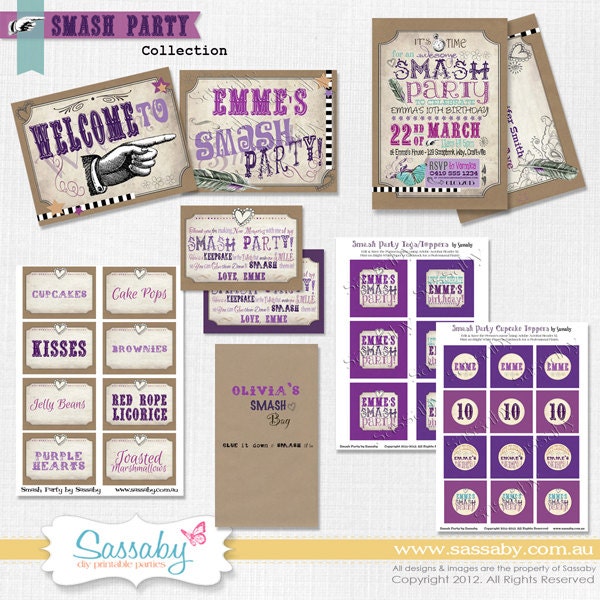 Smash Party Collection - Girls Birthday Party - DIY PRINTABLE FILE by Sassaby Il_570xn