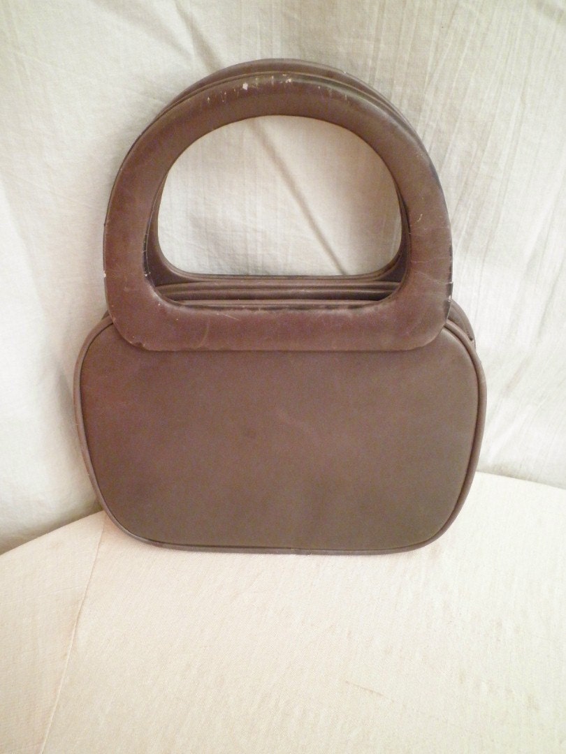 1950s Vintage Leather Sculptural Kelly Bag Handbag in Grey