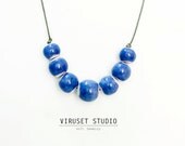 Ceramic bead necklace deep cobalt blue Scandinavian-inspired. Beadwork Necklaces handmade by  Viruset Studio ceramic jewelry
