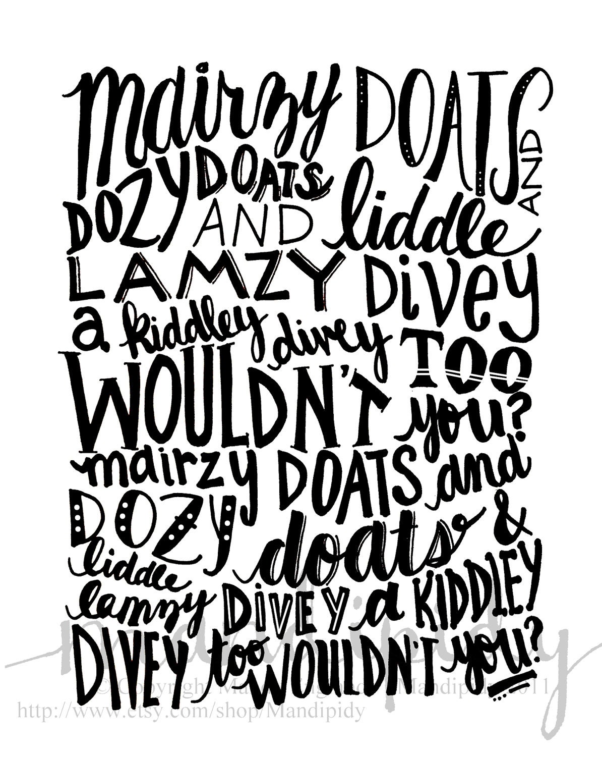 Mairzy Doats - Black Vintage Text - 8x10 Illustrated Print by Mandipidy