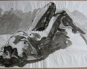 Ink sketch of a young woman, original drawing, 25" x 38"