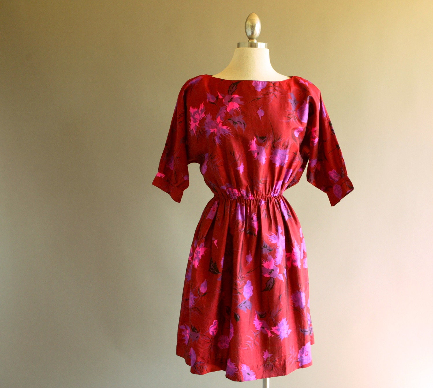 Vintage Iridescent Fuchsia Floral Dress
