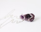 Amethyst necklace: silver crystal necklace, natural rough quartz necklace purple pendant sterling silver raw