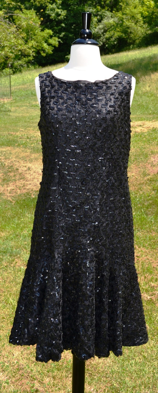 VINTAGE 1960s Black Sequence Flapper Inspired Dress