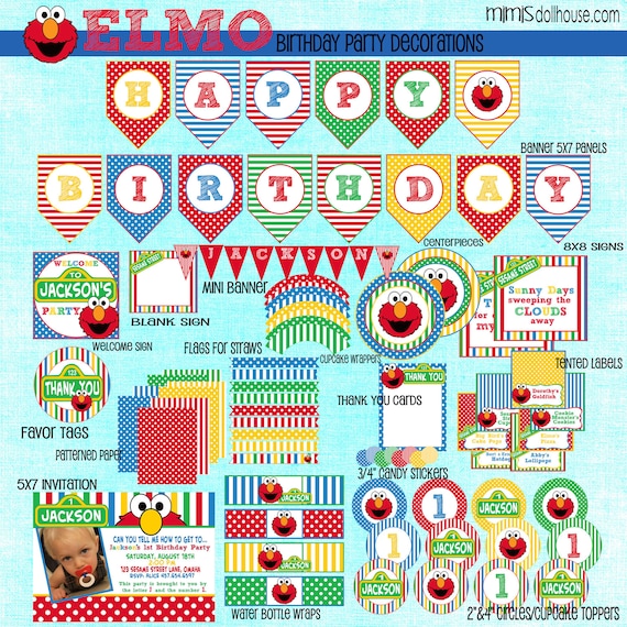 Elmo Decorations- Printable Sesame Street Party Birthday Party Decorations PDF/JPEG Il_570xn