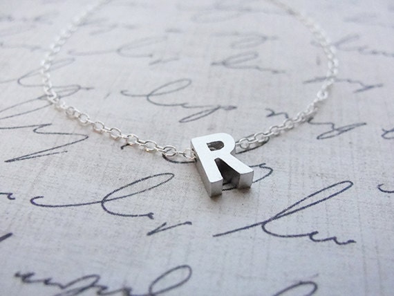 Tiny silver letter necklace - Silver initial necklace
