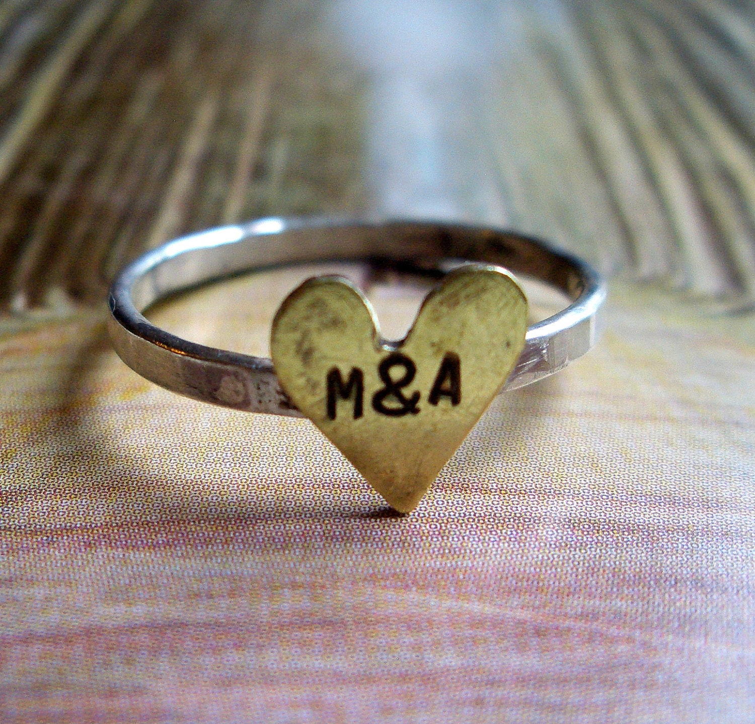 Big Brass Heart Ring, Personalized in Sterling Silver