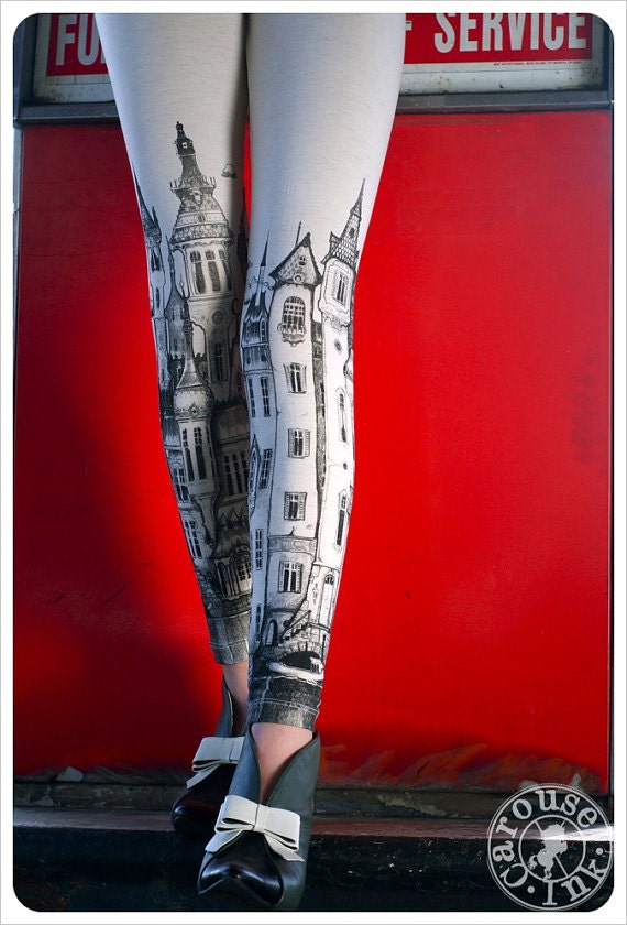 Victorian City  Leggings -  Off white Leggings - Womens leggings - MEDIUM Legging