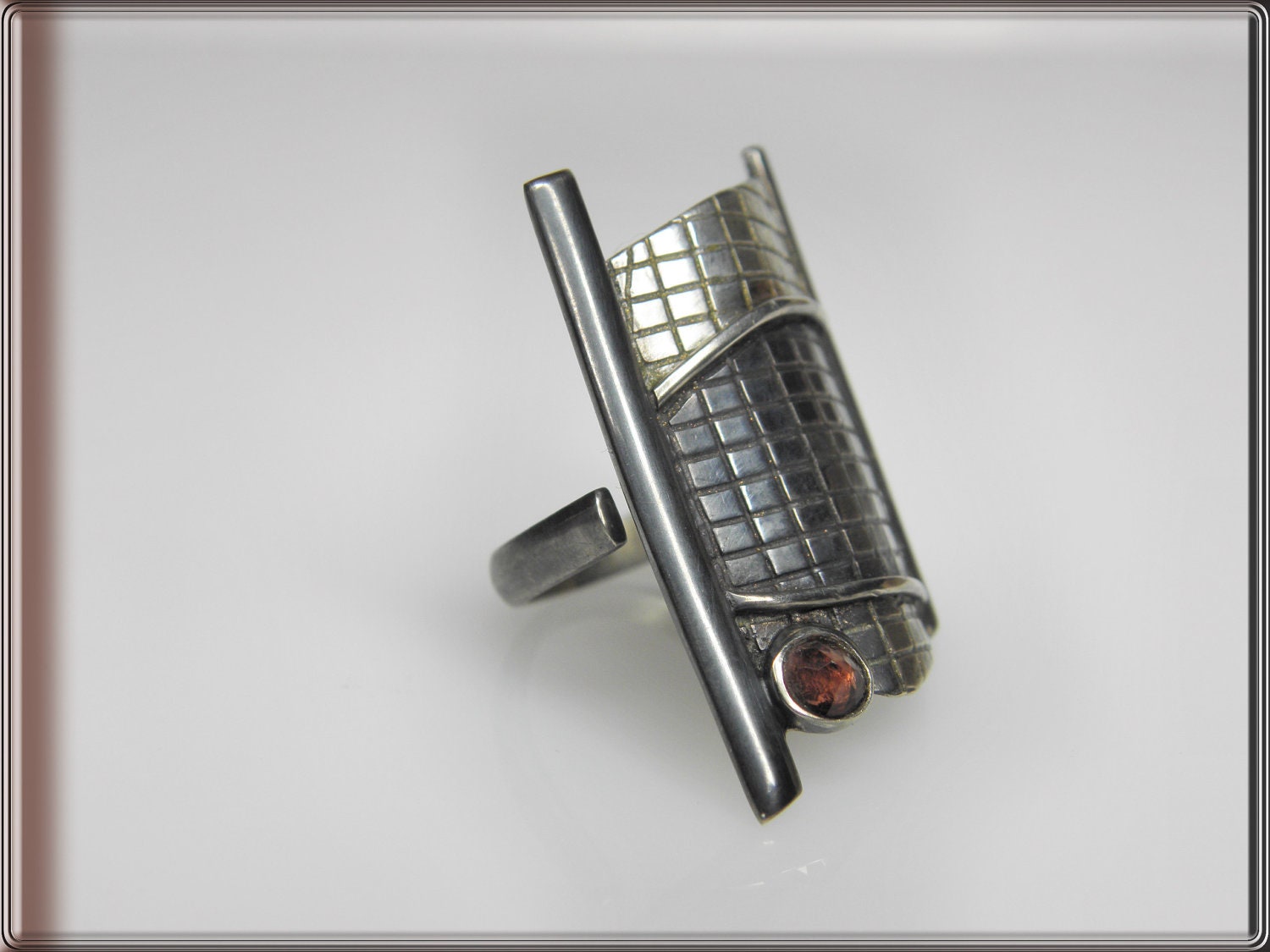 unique jewelry silver ring oxidized modern gift for her geometrical coctail gemstone dark goth art deco designer artistic