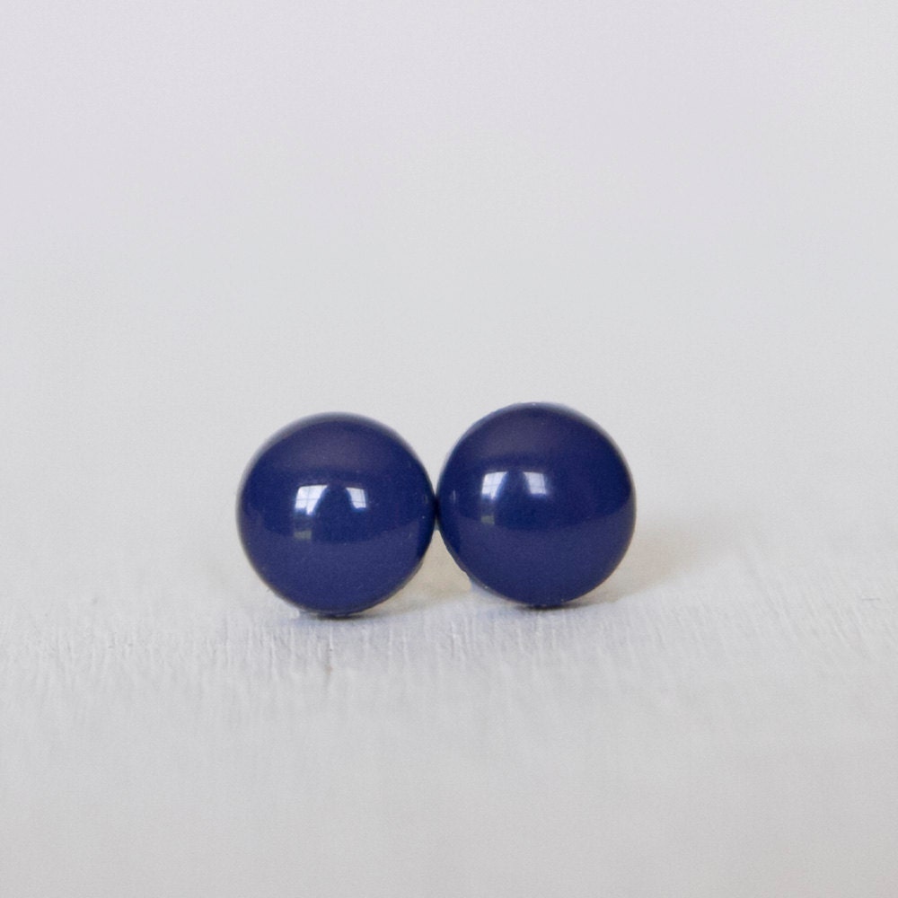 NAVY BLUE - Studs - Polymer Clay and Resin Stud Earrings - Dark Blue Sodalite Posts - Jewelry Jewellery