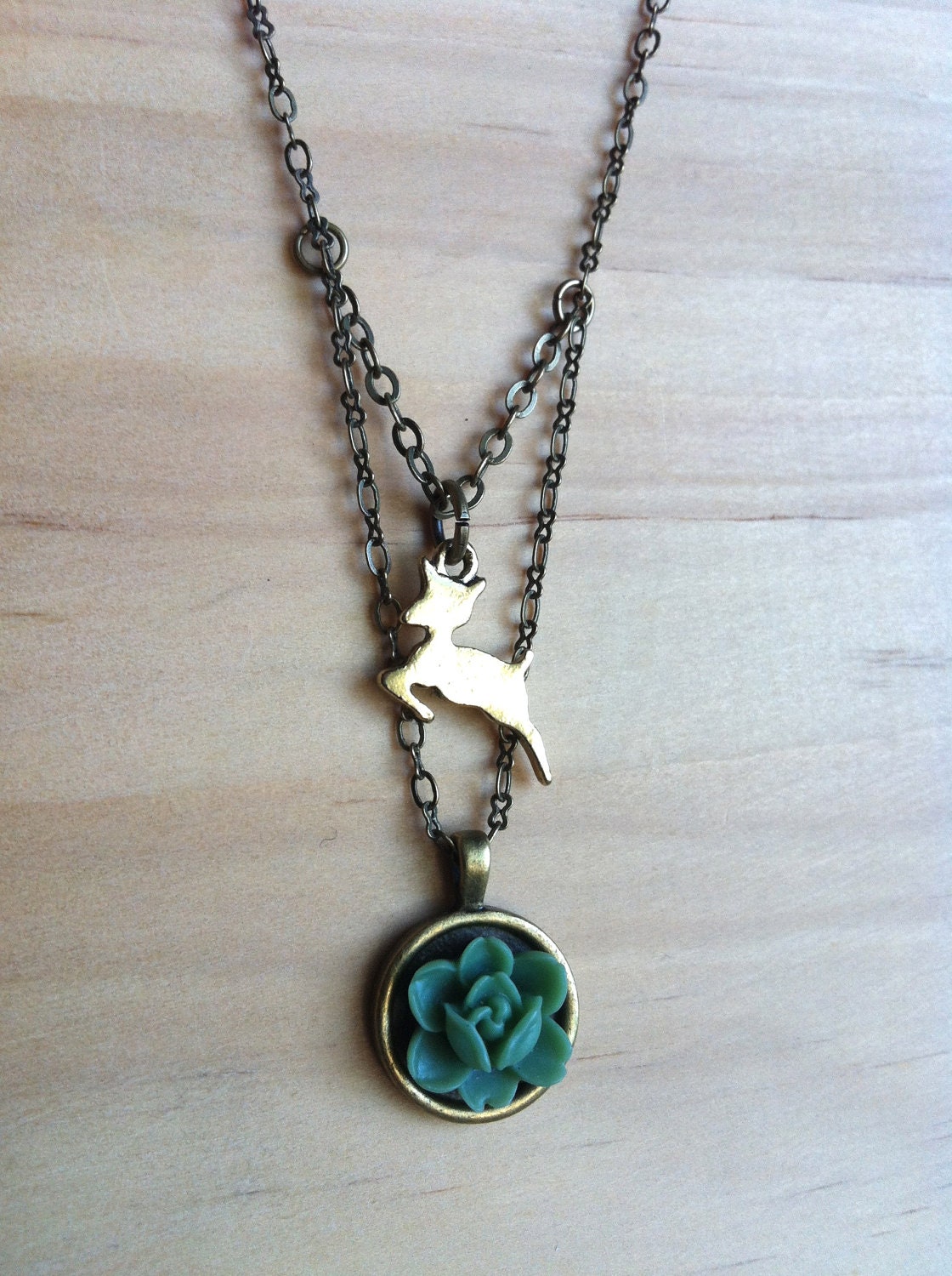 Doe and Flower Necklace - Snape Doe Patronous and Green Lily - Harry Potter