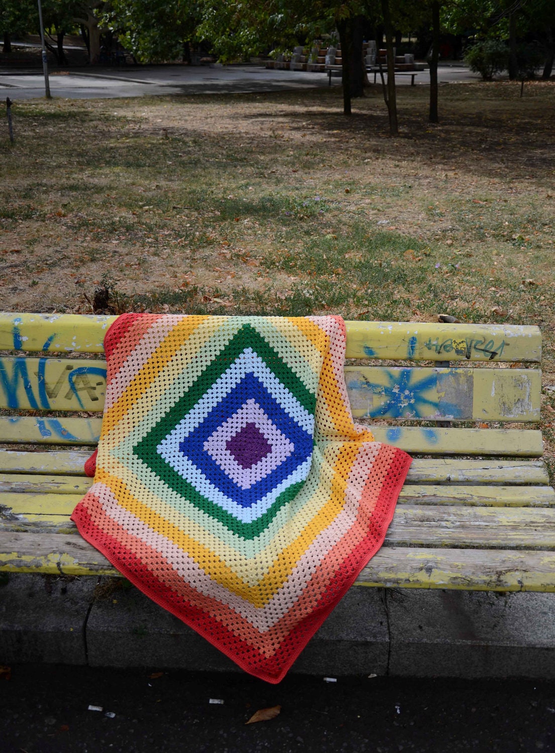 Rainbow Crocheted Baby Blanket Granny Square Multicolor designed by Columbinecrochet on Etsy
