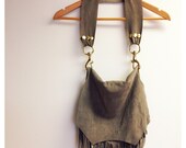 SALE velvet soft deerskin leather hobo bag pocketbook extra fringe in taupe