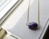Amethyst Single Stone Necklace, Purple Nugget Stone Necklace, Amethyst Jewelry, February Stone Aquarius