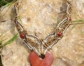 Handmade Red Jasper Macrame Necklace, Gypsy, OOAK
