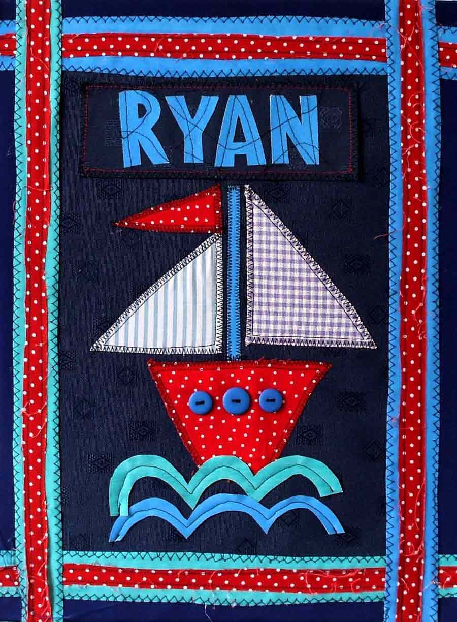 Colourful Sail Boat Personalized Canvas for Boy, New Baby, Christening, Baptism or Birthday Gift. Nautical Custom Wall Art,  16"x20"