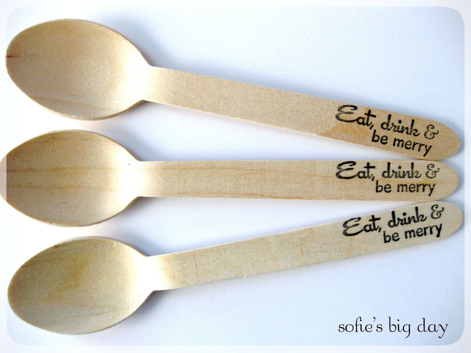 50 Eat, Drink & be merry Stamped Wooden Spoons- 6 1/4 inch wooden spoons Il_170x135
