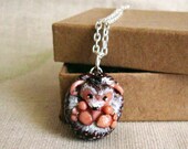 Hedgehog necklace , Cute polymer clay Woodland animal