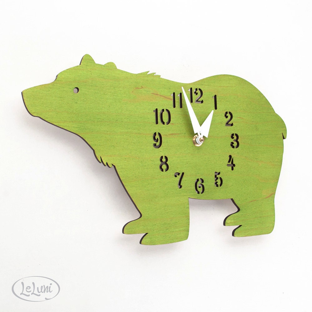 The "Big Bear in Lime Green" designer wall mounted clock from LeLuni