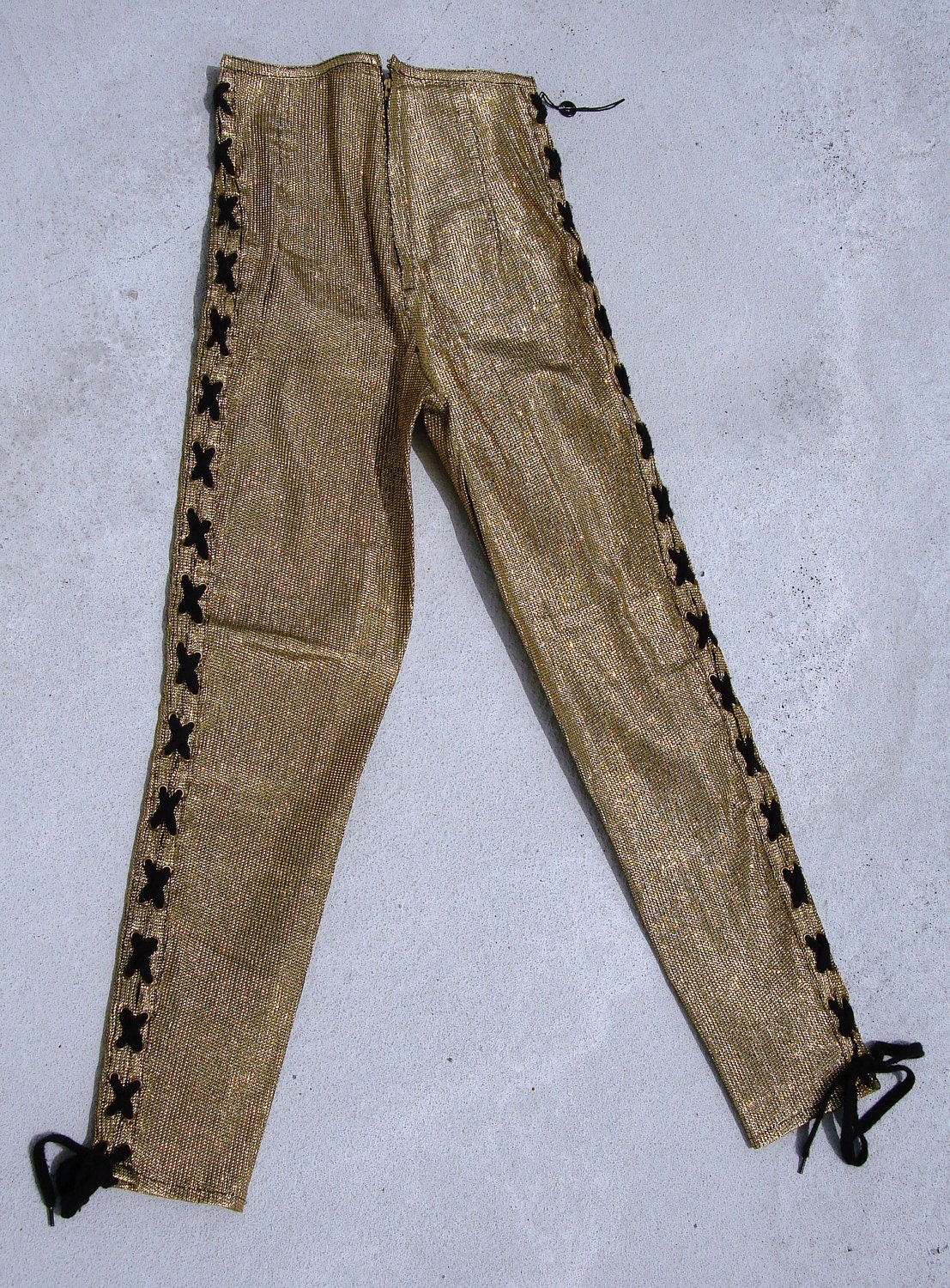 Vintage women Gaultier 1980s legging Gold lurex pair of pants size 40