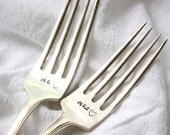 Mr & Mrs wedding forks- hand stamped vintage silver forks. Unique wedding gift or engagement gift. As featured by Martha Stewart Weddings.