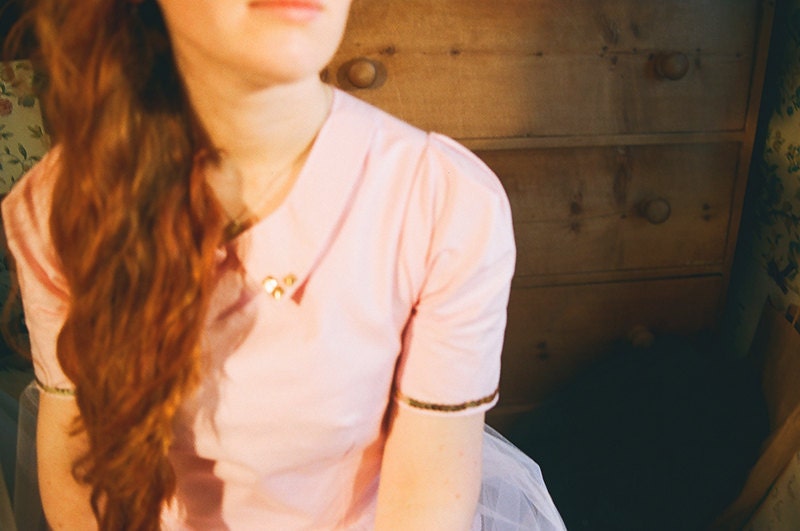 Pastel Pink Party Dress With Netting Skirt & Studded Collar Detail - One Of A Kind - Size Small