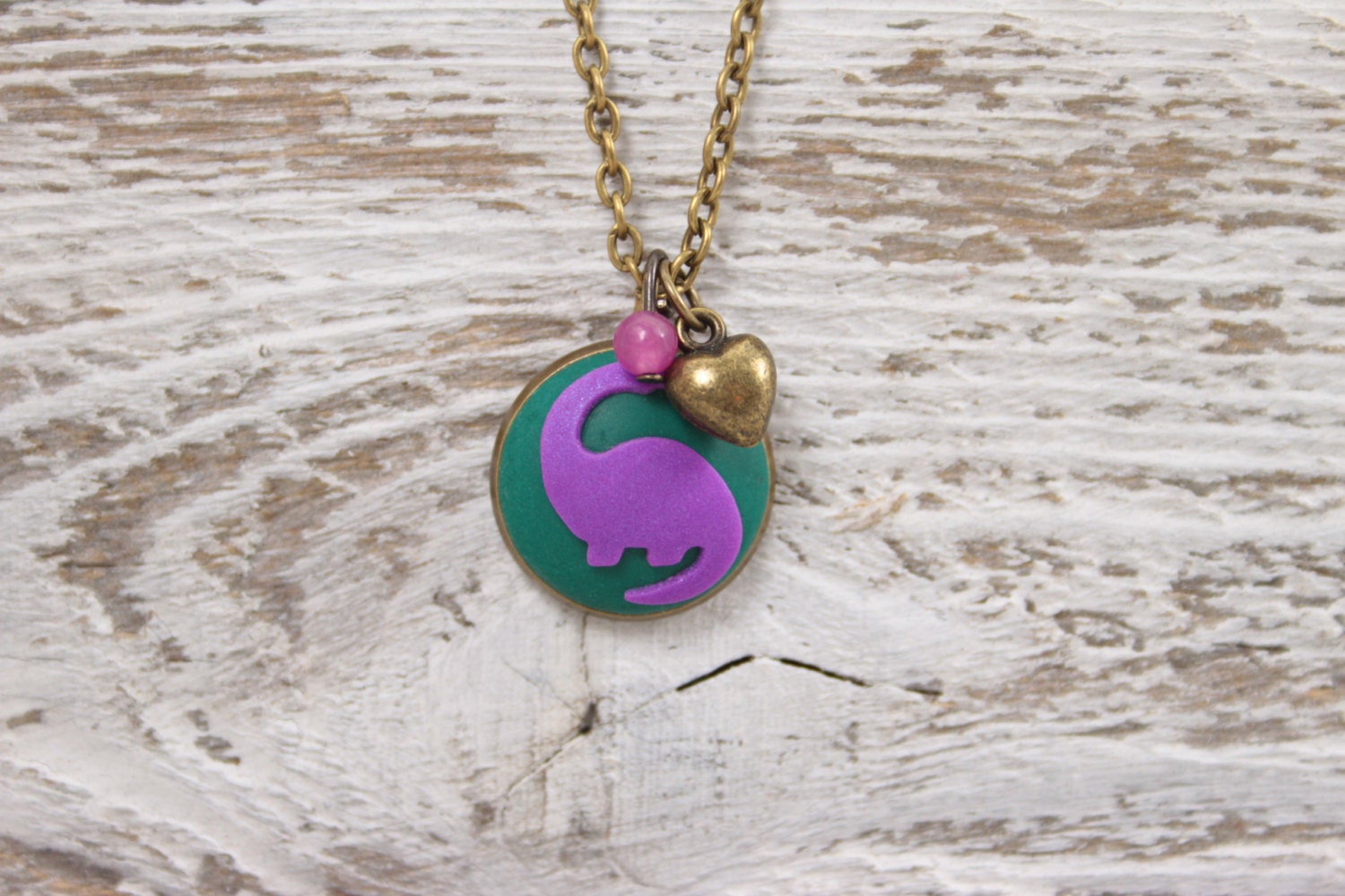 LOCH NESS Necklace - Brontosaurus - Best Friend - Sister - BFF - Friendship - Shimmer Purple and Teal Dinosaur Necklace by Blissful Bird Stu