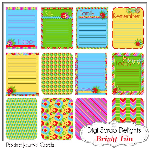 Project Life Inspired Journal Cards, Bright Fun Pocket Cards, Printable PDF & PNG, Digital Scrapbooking, Instant Download