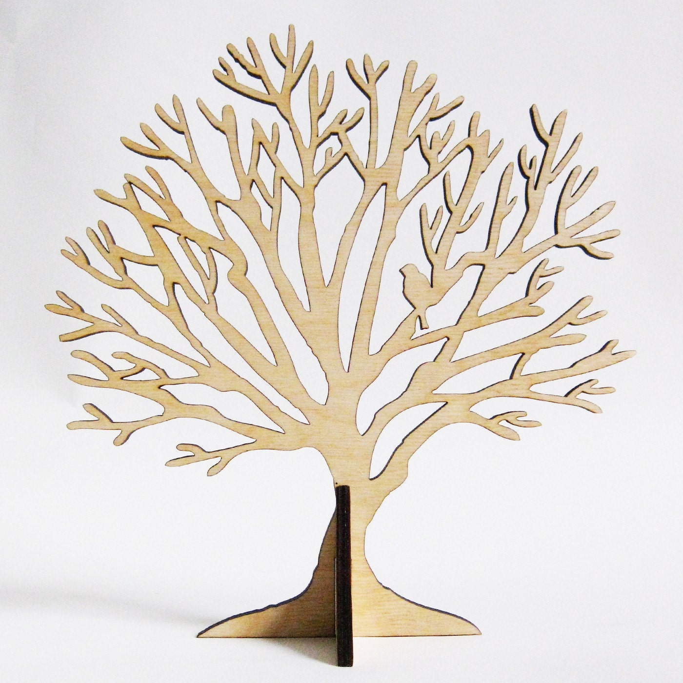 Small Tree Stand with bird - jewellery holder - wood