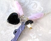 Vintage Toy Car Charm Necklace Stocking Stuffer Black Heart Lavender Shabby Chic Girl Flower Silver Crack Jack Car - Lavender Cadillac