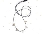 Silver Tribal Triangles Necklace / geometric chevron jewelry / everyday layering necklace / long silk cord, silver pennants