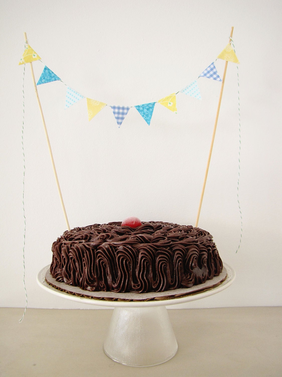 Fabric Cake Bunting Decoration - Cake Topper - Wedding, Birthday Party, Shower Decor in blues and yellows
