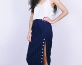 Navy Pin Stripe Pencil Skirt w/ Slit