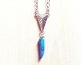 geometric fang necklace - turquoise stone, fang, tribal, mayan, boho, festival, hippy, grunge, antique silver