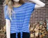 Vintage Blue White Stripe Sweater Tie Blouse