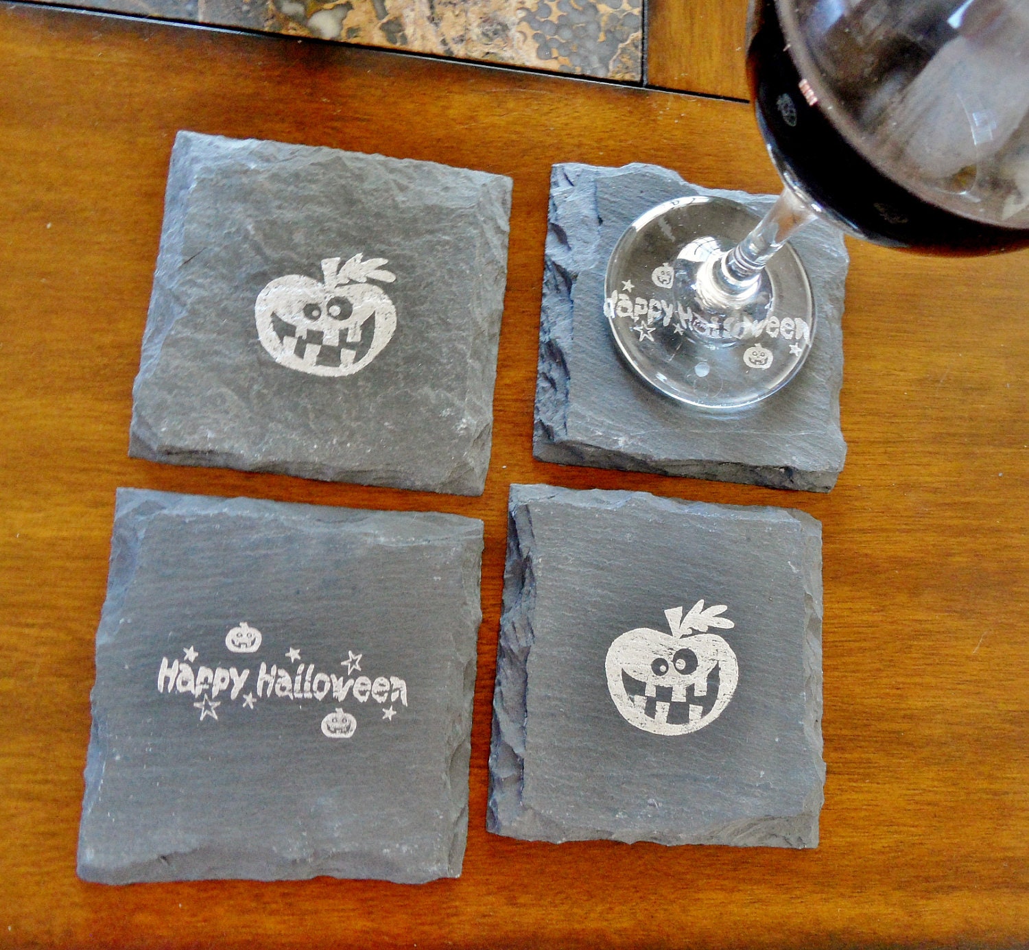Happy Halloween & Pumpkin Slate Coasters (Set of 4) Halloween, Housewarming