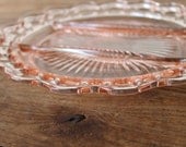 Pink Depression Glass Relish Plate Vintage Anchor Hocking Lace Edge Old Colony